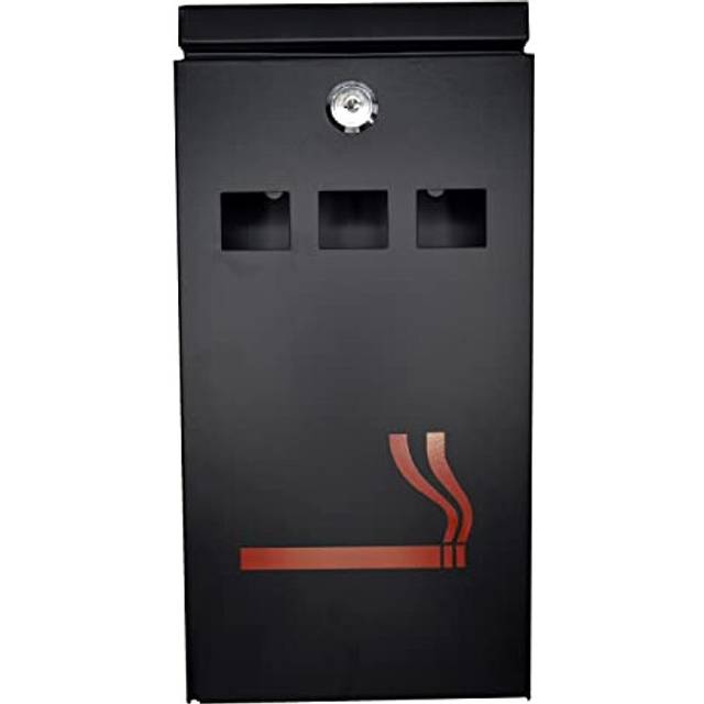 Outdoor Ashtray - Wall Mounted Cigarette Bin Heavy Duty Galvanized Steel Weatherproof Lockable Smoke Ash Tray for Pub Office Restaurant Bar, Black