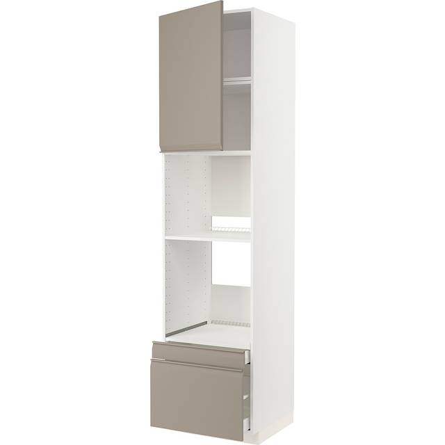 METOD / MAXIMERA högskåp f ugn/komb ugn m dr/2 lådor, vit/Stensund beige, 60x60x220 cm