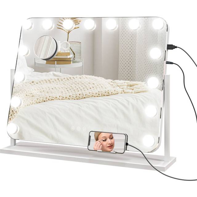 HOMCOM Hollywood Dimmable Lighted Makeup Mirror With Magnifier Usb Port, White