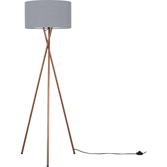 Camden Modern Copper Metal Tripod Floor Lamp with Dark Grey Cylinder Shade - Includes 6w led Bulb 3000K Warm White
