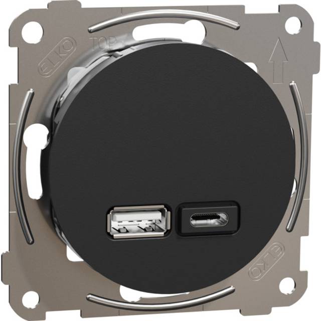 Elko EKO50090 USB-uttag typ A+C 21 W, skruvanslutning Svart