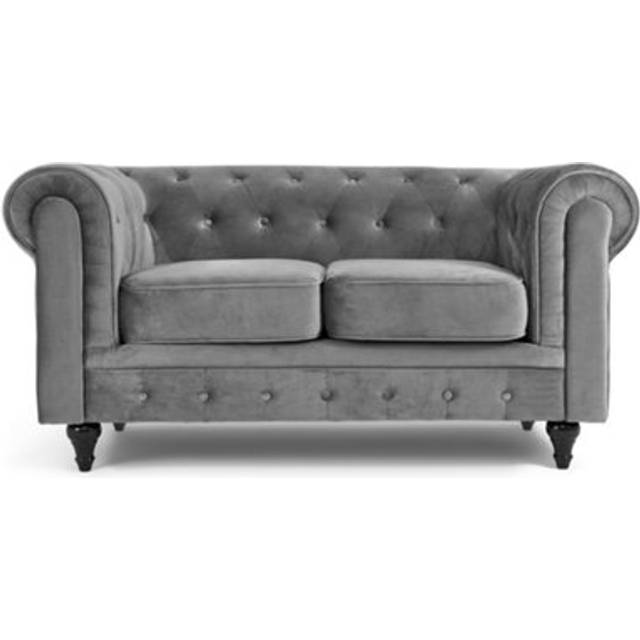 Chesterfield Velvet Sofa - 2 Seater - Grey