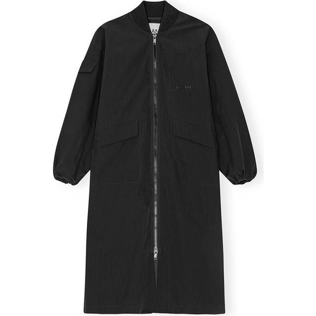 Ganni Tech Seersucker Oversized Shell Coat - S/M - Black