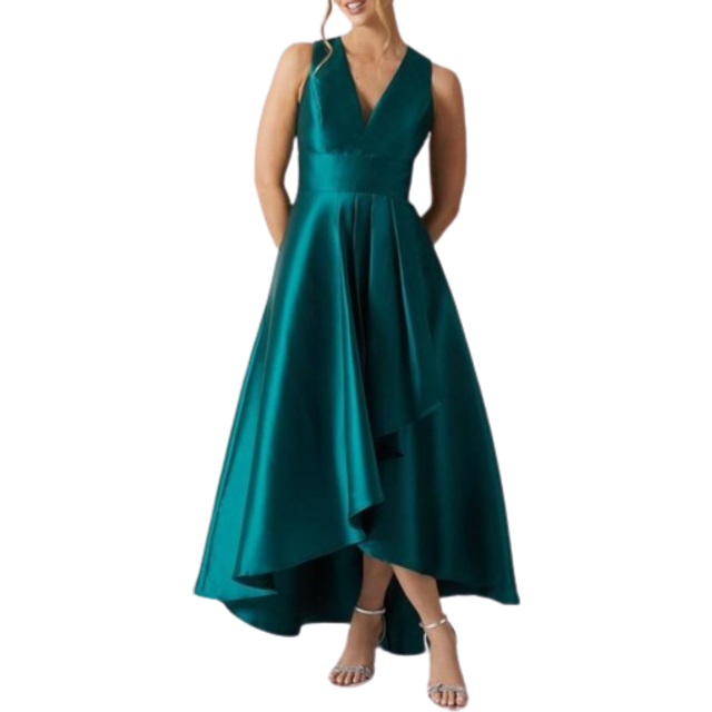 Coast Honoured Sleeveless Plunge Waterfall Twill Maxi Bridesmaid Dress - Green - 10