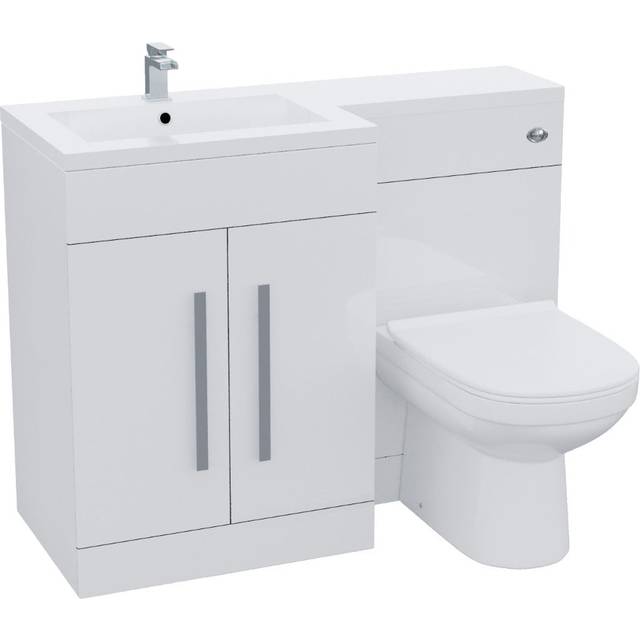 Aric Left Hand White Gloss Bathroom Basin Vanity Unit wc Toilet Cabinet Suite - 1100mm