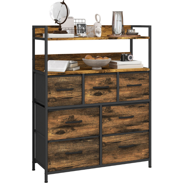 HOMCOM Bedroom Chest of Drawers 7 Drawer Dresser w/ Shelves, Rustic Brown