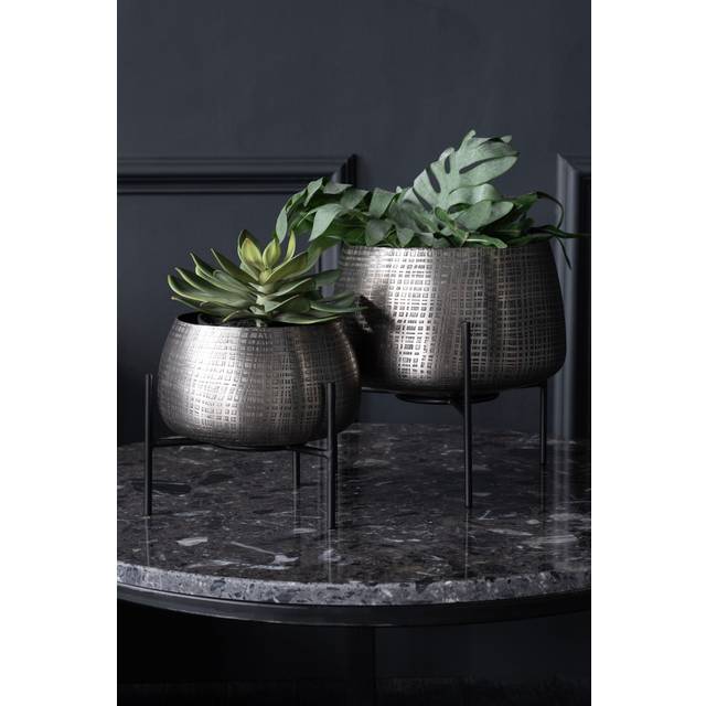 Clyde Tabletop Nickel Set of 2 Planters - Silver - One Size