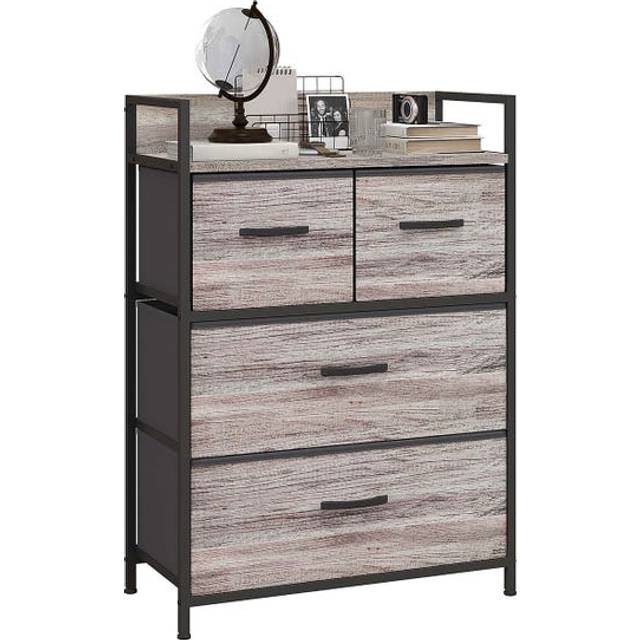 HOMCOM Bedroom Chest of Drawers 4 Drawer Dresser w/ Shelf - Grey Wood Effect | TJ Hughes