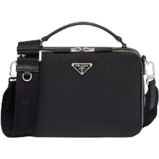 Prada Black Brique Medium Saffiano-leather Bag - BLACK