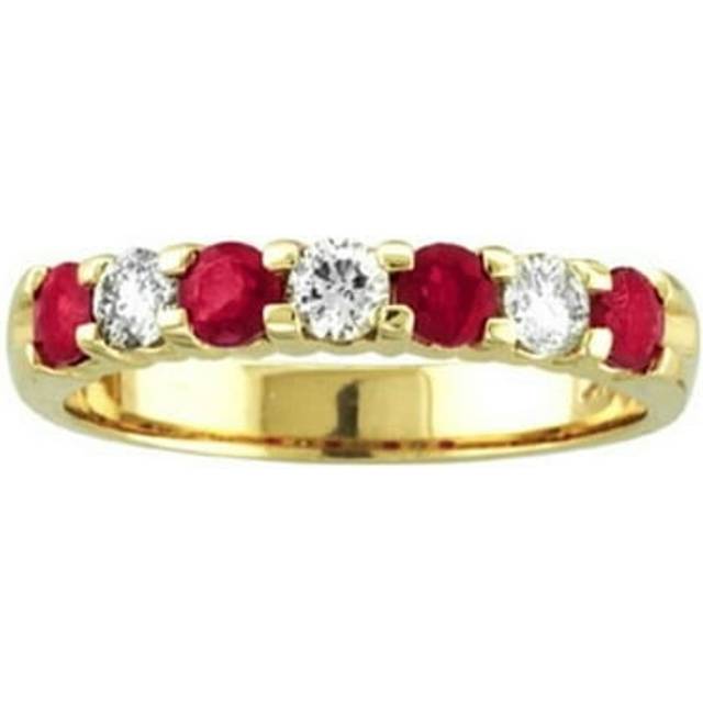 14K Gold Ring 1.00 CTTW Round Diamonds & Natural Heated Rubys Prong Set Band - Size 8