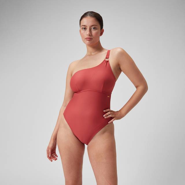 Speedo Women's Asymetric 1 Piece - Brown, Brown, Size 18, Women