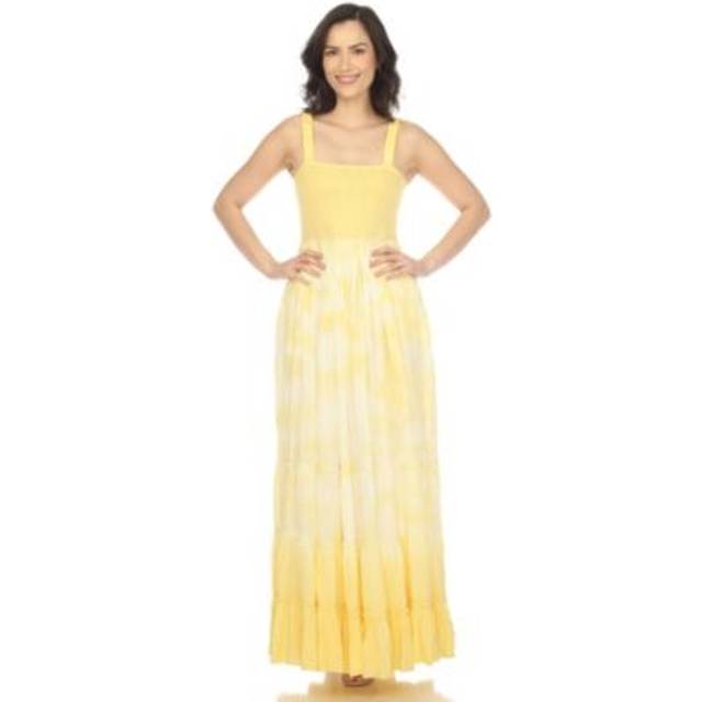 White Mark 3795-05-XL Yellow Womens Smocked Ruffle Maxi Dress - Extra Large