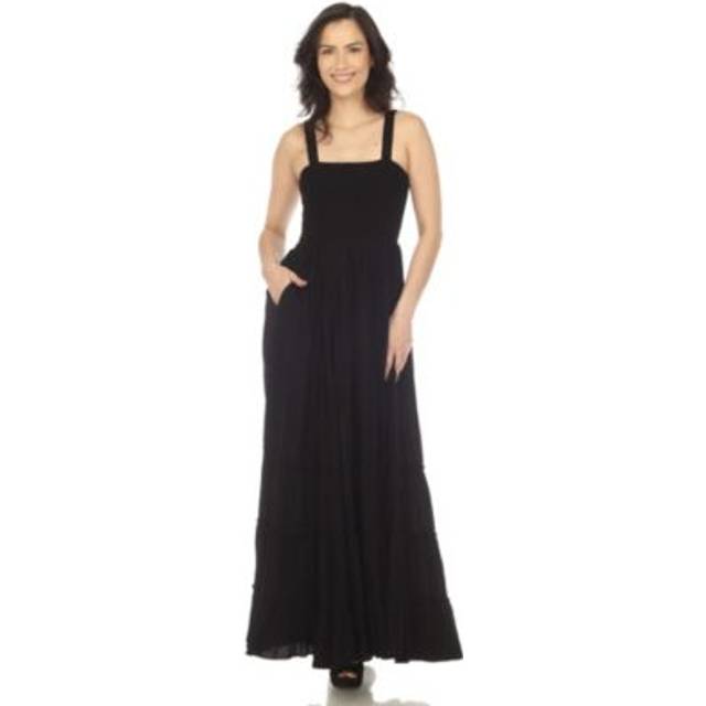 White Mark 3795-01-XL Black Womens Smocked Ruffle Maxi Dress - Extra Large