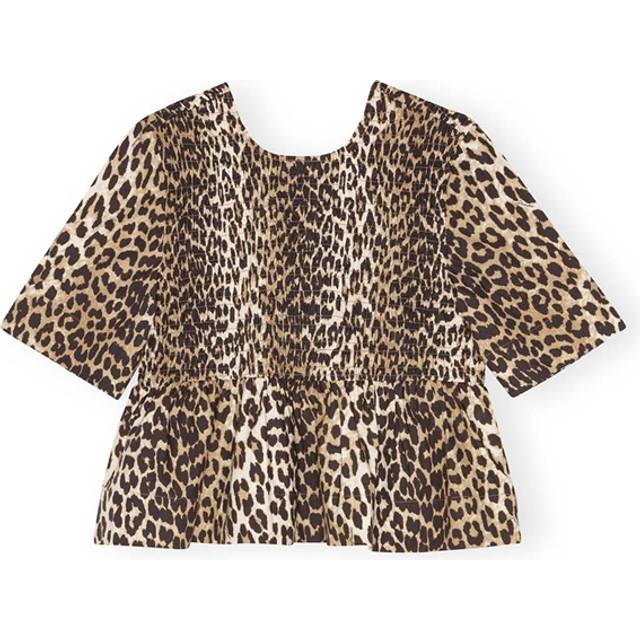 GANNI SMOCK BLOUSE LEOPARD PRINT