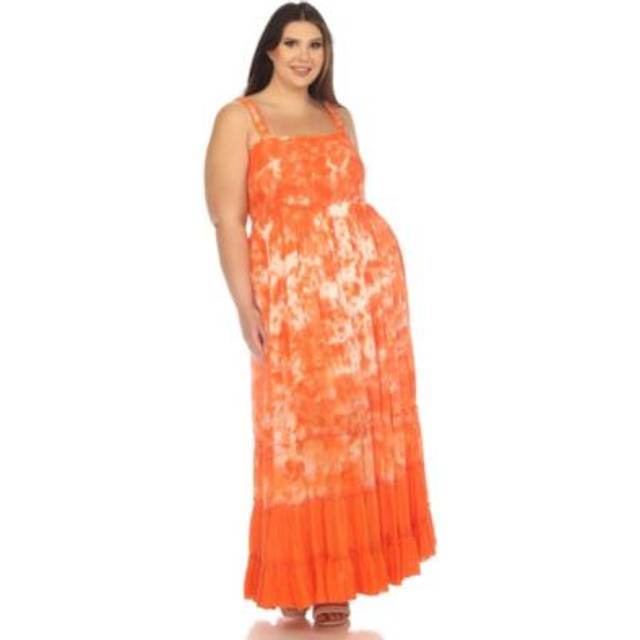 White Mark PS3795-04-2X Orange Plus Size Smocked Ruffle Maxi Dress - 2X