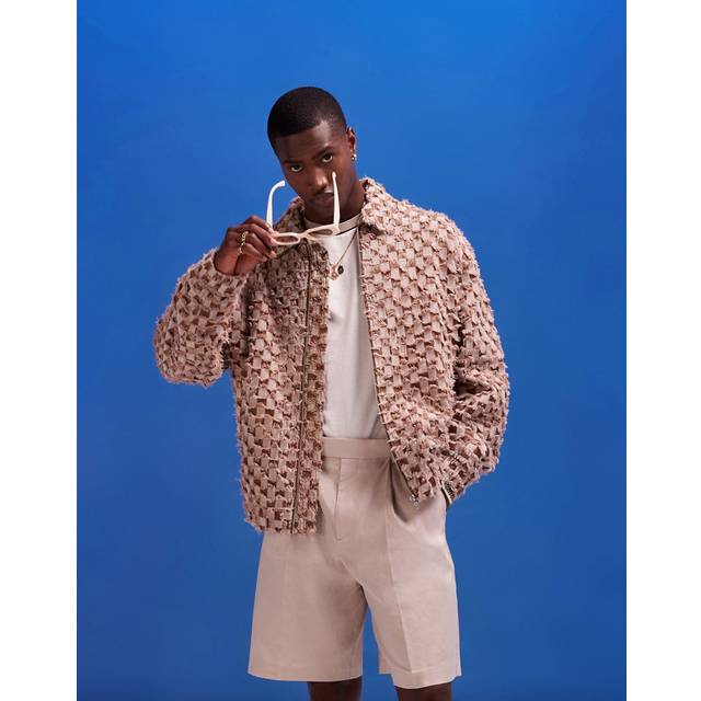 ASOS DESIGN – Brun, schackrutig Harrington-jacka i oversize med struktur