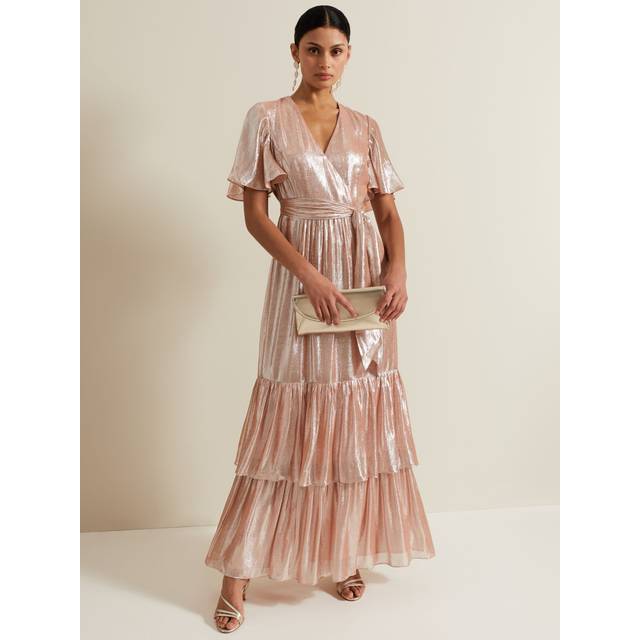 Phase Eight Fleur Metallic Maxi Dress, Rose Gold