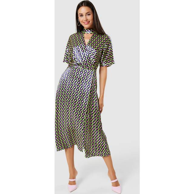 Closet London Lime Green Kimono Wrap A-Line Dress Size:8