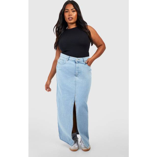 Womens Plus Denim Split Front Maxi Skirt - Light Wash - 16