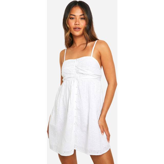 Womens Broderie Button Down Mini Dress - White - 18, White