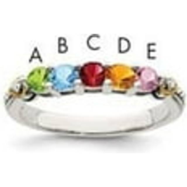 QMR18-5-10 Sterling Silver Two-Tone & 14K Five-Stone & Diamond Mothers Semi-Mount Ring - Size 10