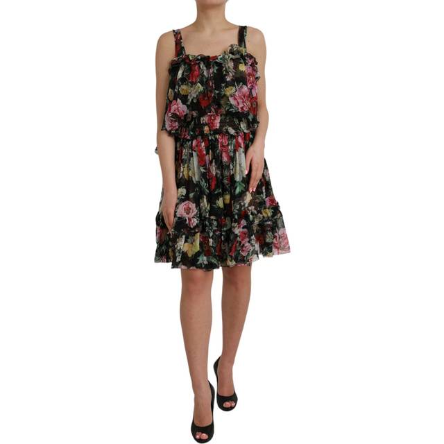 Dolce & Gabbana, Klänning, Dam, M, Chiffong, Blommigt silke chiffongklänning - multicolor (M)
