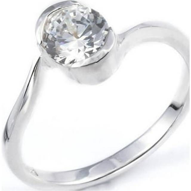 Sterling Silver Oval Clear Cubic Zirconia Solitaire Bypass Ring | RingSize: UK (N 1/2) US (7) EU (14)
