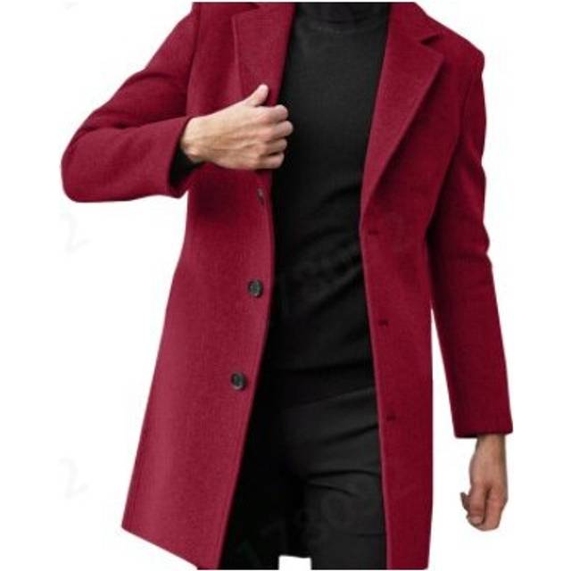 (xl, red) Men's Work Business Coat Classic Trench Overcoats Mid Long Wool Blend Top Pea Coats Winter Jackets