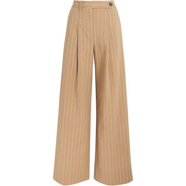 Me and Em Womens Caramel Pinstripe Wide-leg Wool-blend Trousers 10 - CARAMEL