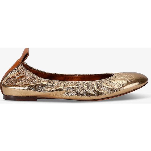Lanvin Womens Gold Logo-embossed Metallic Leather Ballet Flats Eur 36 / 3 Uk Women - GOLD
