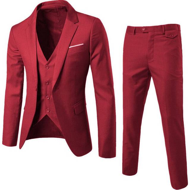 (X-Large, red) Men Suits 3 Pieces Regular Slim Fit Wedding Formal Suit One Button Icluding Jackets Waistcoat Trousers