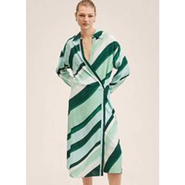 Mango Striped Wrap Shirt Dress - Green