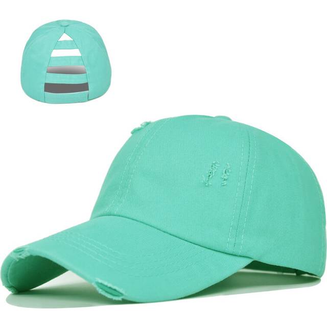 (Green) Tongue Duck Cap With Holes Ponytail Washed Baseball Cap Net Cap Cotton Material