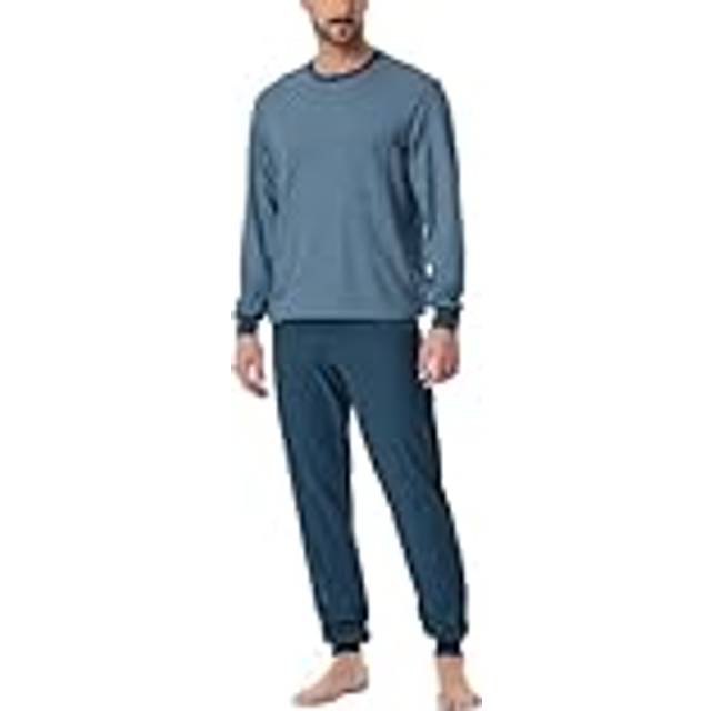 Schiesser Comfort Essentials Pyjama With Cuff - Blue/Blue - 52