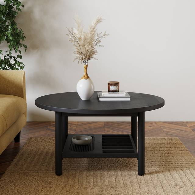 Khari Round Coffee Table, Mango Wood - Black