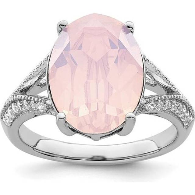 Finest Gold Sterling Silver Rhodium-Plated Polished CZ & Pink Crystal Ring - Size 6