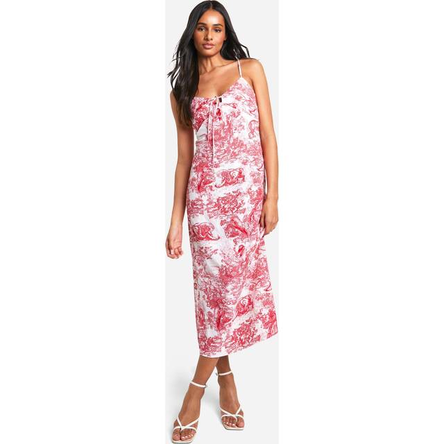 Womens Tall Woven Porcelain Print Strappy Midaxi Slip Dress - Red - 16, Red