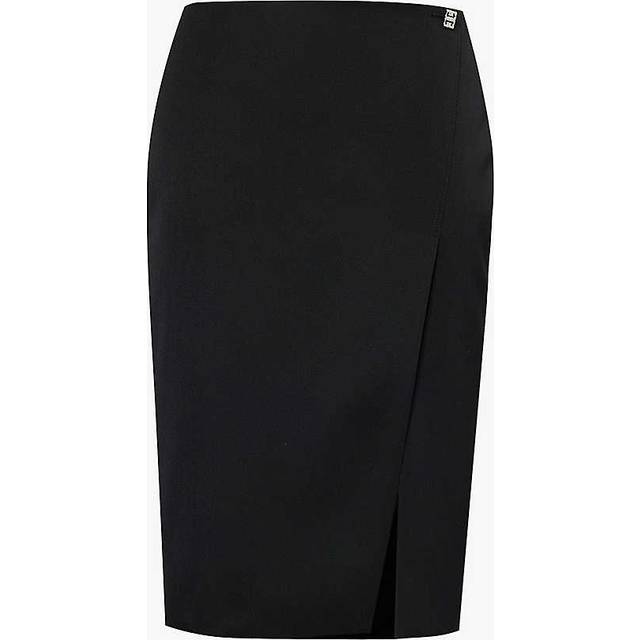 Givenchy Womens Black High-waisted Split-hem Wool-crepe Mini Skirt 12 - BLACK