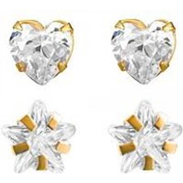The Love Collection Set of White Heart and Star CZ Stud Earrings, One Colour, Women