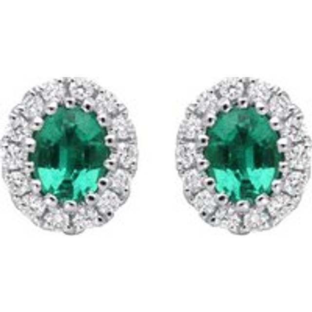 18ct White Gold 0.29ct Emerald Diamond Oval Stud Earrings - Option1 Value White Gold