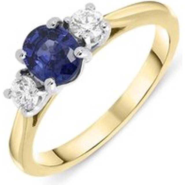 18ct Yellow Gold 0.73ct Sapphire Diamond Oval Cut Trilogy Ring - Yellow Gold