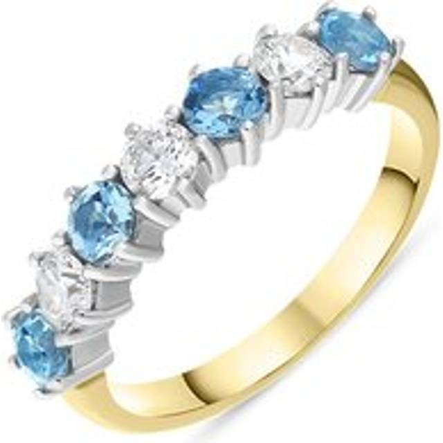 18ct Yellow Gold 0.75ct Aquamarine Diamond Half Eternity Ring