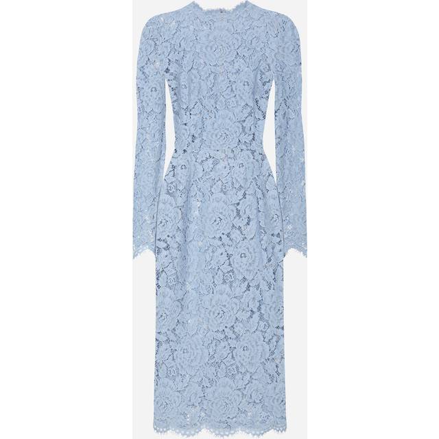 Dolce & Gabbana Calf-length Sheath Dress In Branded Floral Cordonetto Lace - Woman Dresses Light Blue 42