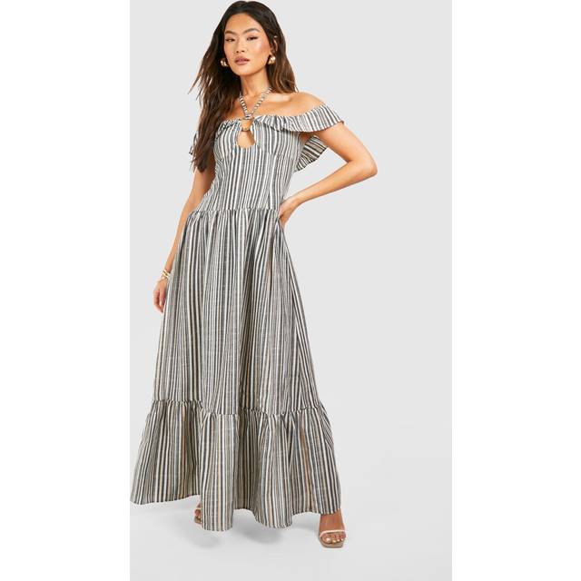 Womens Stripe Halterneck Tiered Maxi Dress - Navy - 8, Navy
