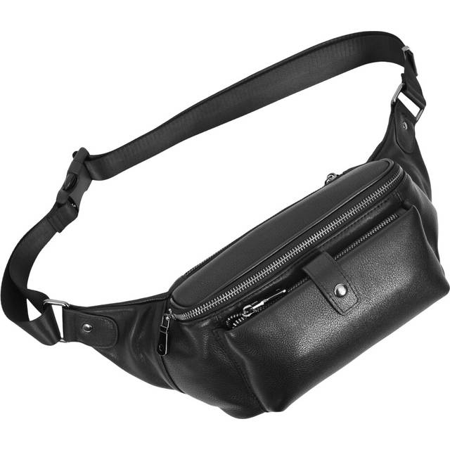 Real Leather Waist Pack Mobile Money Multiple Pockets Bum Bag Travel Pouch AY18 Black