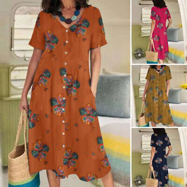 Uk 8-24 women v neck short sleeve t-shirt dress cotton ethnic long shirt dresses