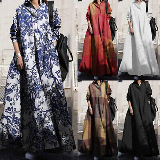 Women summer v neck floral printed long sleeve shirt dress casual loose sundress