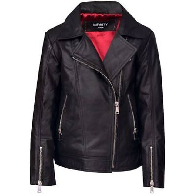 Girls Kids Real leather Biker Style Jacket Cross Zip Black Pink Age 1 - 13 - 3-4 Years