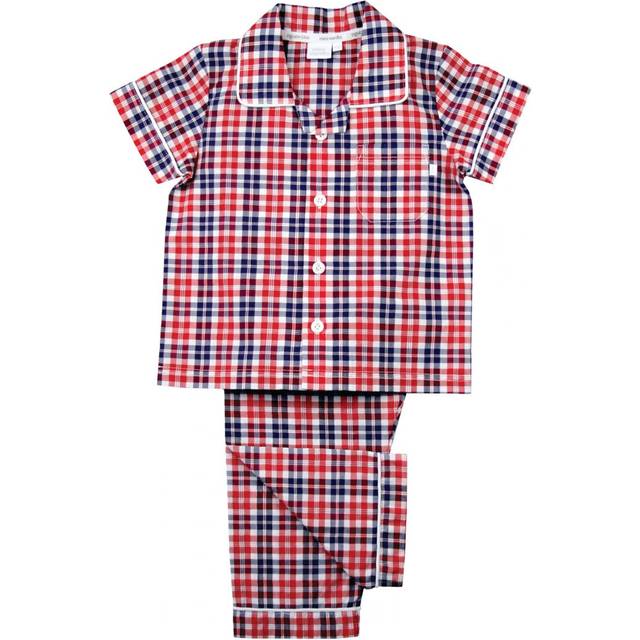 Mini Vanilla Boys Summer Cotton Red Check Traditional Pyjamas - Size 1-2Y
