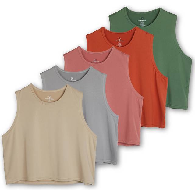 5 Pack: Womens Plus Size Summer Cute Crop Tank Top Shirt Trendy Dry Fit Ladies Tops Tees Athletic Yoga Workout Running Gym Active Cropped Exercise Wom